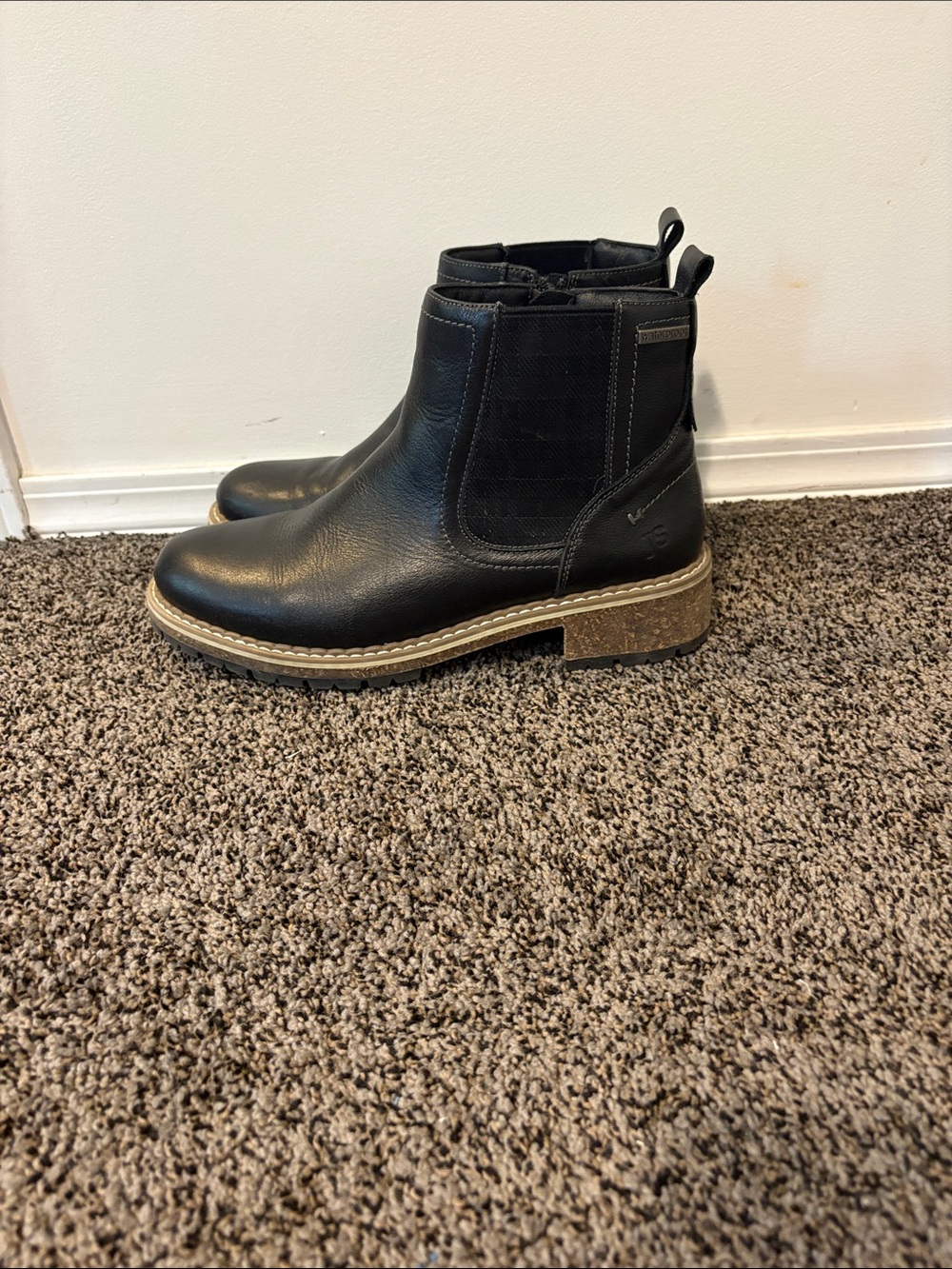 Josef Seibel Black Chelsea Ankle Boots with Tan Lug Sole